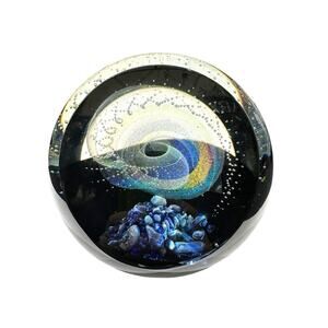 NEW Galaxy Orb 8” Swirls Dichroic Glass World Paperweight Signed Garrelts Glass